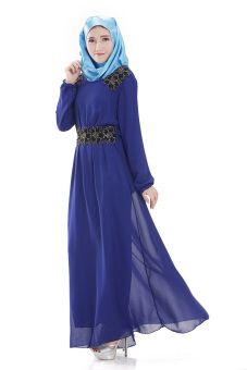 Classical Long Sleeve Chiffon Muslimah Dresses(Blue)  