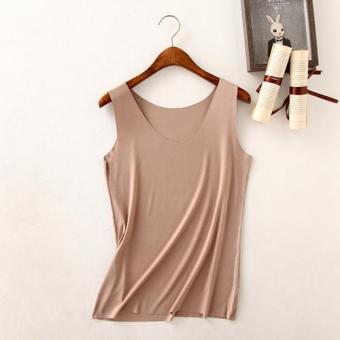 Clothingloves Women Solid Color Cotton Summer Vest Sports Yoga Seamless V-neck Vest(Camel) - intl  