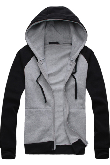 Cocotina Casual Man Boy Slim Pullover Hoodie Jacket Hooded Sweatshirt Coat Zipper Outwear (Light Grey & Black)  