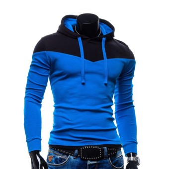 Cocotina Fashion Men's Long Sleeve Hooded Jacket Baseball Hoodie Slim Fit Casual Sport Coat Sweatshirt (Aqua Blue & Black) - Intl  