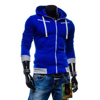 Cocotina Men Slim Fit Sweater Casual Zip Hooded Jacket Hoodie Coat (Sapphire Blue)  