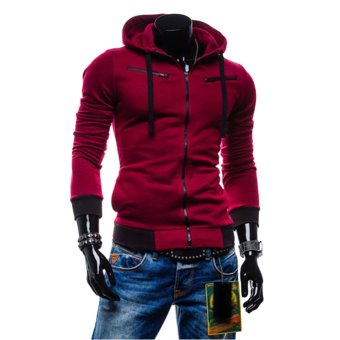 Cocotina Men Slim Fit Sweater Casual Zip Hooded Jacket Hoodie Coat (Wine Red)  