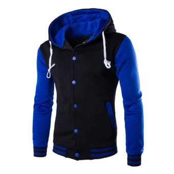 Cocotina Mens Boys Long Sleeve Hooded Jacket Baseball Hoodie Slim Fit Casual Sport Coat Sweatshirt (Blue & Black)  
