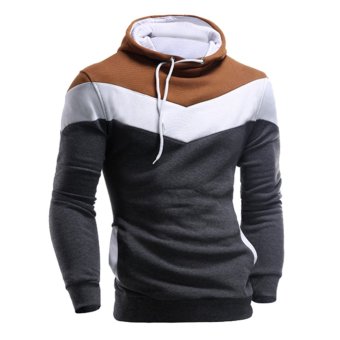 Cocotina Mens Hoodie Sweatshirt Hooded Coat Jacket Outwear Sweater (Dark Grey/Camel)  