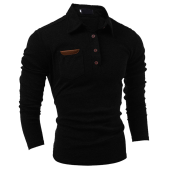 Cocotina Mens Stylish Slim Fit Casual Fashion T-shirts Polo Shirt Long Sleeve Top Tee - Black - intl  