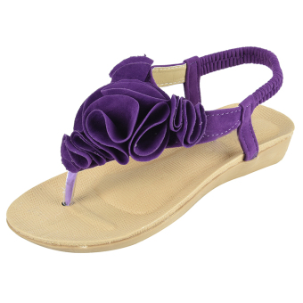 Cocotina Women Boho Flower Decor Flat Shoes Summer Beach Sandals Thong Slipper Casual Flip Flops (Purple)  