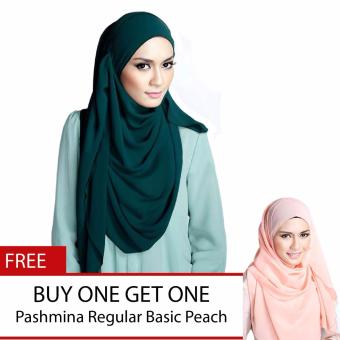 Cotton Bee Pashmina Regular Pine Green Buy One Get One + Free Pashmina Regular Peach  