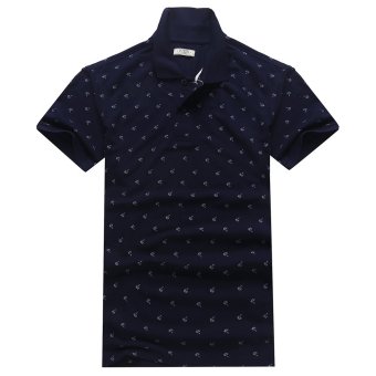 Cotton Polo Shirt with Coconut Tree Print Navy  