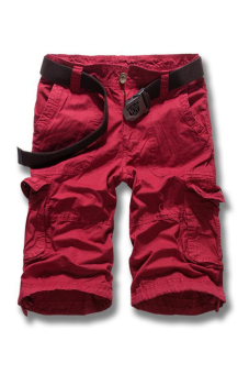 Cotton Shorts Summer Men Casual Loose (Red)  