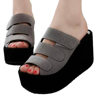 Cremline - Sepatu Sandal Wedges Wanita SDW65 - Abu abu  