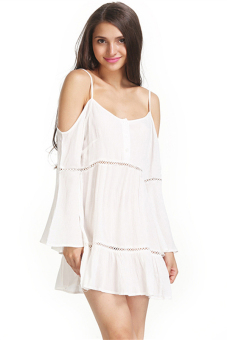 Crochet Insets Tunic Mini Dress (White)  
