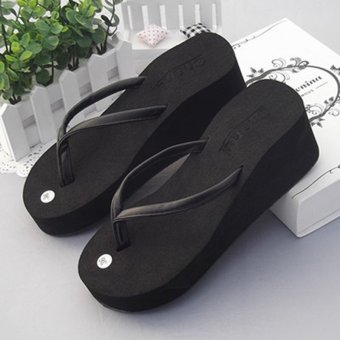 Cute 1x Pair Ladies Flip Flops PU Black Sandals Thongs  