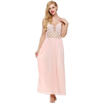 Cyber ACEVOG Lady Women Sexy Sleeveless Halter Strap?Lace Stitching Long Slit Dress ( Pink )  