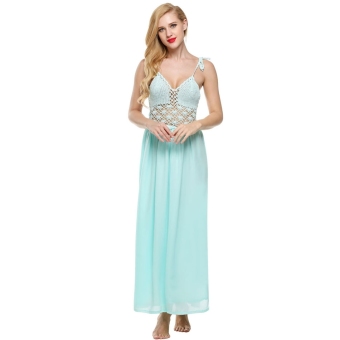 Cyber ACEVOG Lady Women Sexy Sleeveless Halter Strap?Lace Stitching Long Slit Dress ( Sky Blue )  