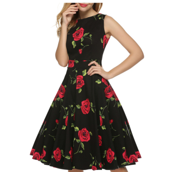 Cyber ACEVOG Stylish Lady Womens Casual Sleeveless Floral Printed Mid-calf Length Party Cocktail Evening Dress (Size:S) - intl  