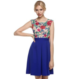 Cyber ACEVOG Women Vintage Style A-line Sleeveless Embroidery Casual Party Cocktail Dress(blue) - intl  