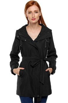 Cyber ANGVNS Stylish Ladies Women Front Zip Long Sleeve Hoodie Windcoat Trench Coat Jacket ( Black )  