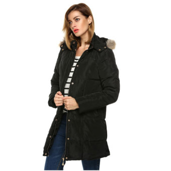Cyber ANGVNS Women Casual Hooded Detachable Faux Fur Collar Long Coat Parka Outwear(Black)  
