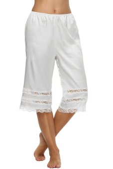 Cyber AVIDLOVE Women Casual Loose Elastic Waist Lace Trimming Patchwork Solid Culottes Slips Pants ( White )  
