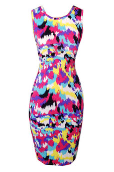 Cyber Bandage Bodycon Evening Party Midi Dress (Multicolor)  