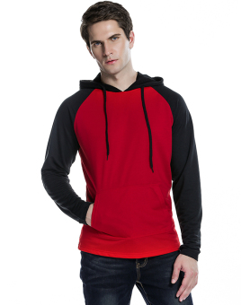 Cyber COOFANDY Men Fashion Casual Hooded Raglan Long Sleeve Contrast Color Pullover Hoodie ( Red ) - intl  