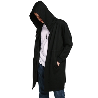 Cyber COOFANDY Men Fashion Casual Long Sleeve Solid Cape Style Button Down Long Hoodie ( Black ) - intl  