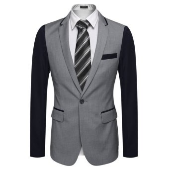 Cyber Coofandy Men Fashion Slim Fit Notch Lapel Long Sleeve Patchwork Casual One Button Blazer Jacket(gray)  