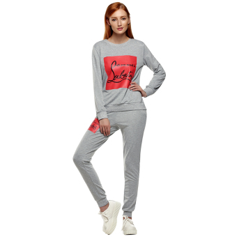 Cyber Finejo Autumn Winter Fashion Women Casual Sport O-neck Long Sleeve Hoodie Top And Pant Two Piece ( Grey ) - intl  