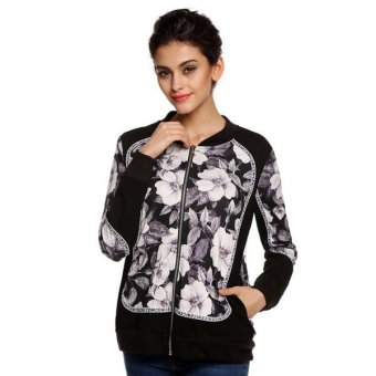 Cyber Finejo Cool Stylish Ladies Women Floral Patchwork Full Zipper Spring Autumn Jacket  