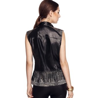 Cyber Finejo Fashion Women Wide Lapel Sleeveless Contrast Color Side Zip Jacket Vest Tops With Tassel (Black) (Intl)  
