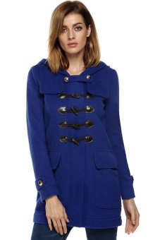 Cyber Finejo Ladies Women Casual Hooded Long Sleeve Solid Wool Blend Coat Outerwear ( Blue )  