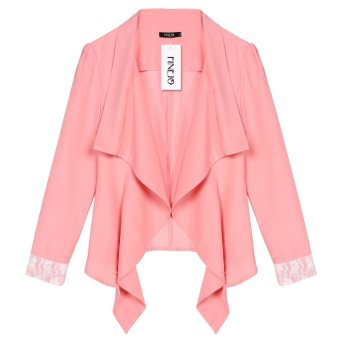 Cyber Finejo Women Casual Long Sleeve Lace Patchwork Cardigan Jacket Coat ( Pink )  