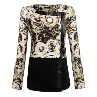 Cyber Finejo Women Lady Long Sleeve Floral Patchwork Zipper Coat Jacket Outerwear ( Brown )  
