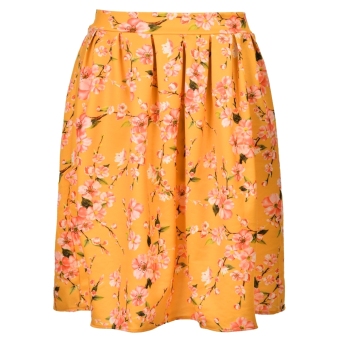 Cyber Korea Lady Women's Fashion Casual Floral Print Knee-length Pleated Skirt (Yellow)  