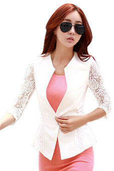 Cyber Lady Fashion Lace Sleeve Patchwork OL Suit Coat (White)  