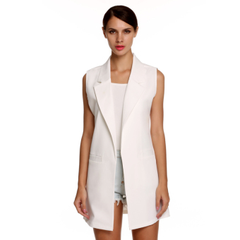 Cyber Meaneor Casual Sleeveless Lapel Pocket Solid Vest Coat Long Jacket Waistcoat Cardigan ( White ). - intl  