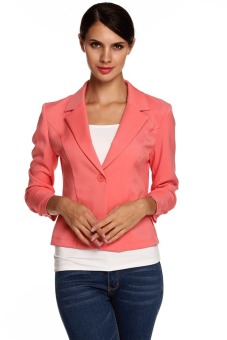 Cyber Meaneor Ladies Women Lapel Neck Long Sleeve Draped Decor One Button Slim Casual Office Coat Blazer ( Watermelon Red )  