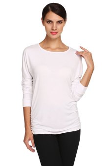 Cyber Meaneor Ladies Women Long Sleeve Size Shirring Drape Top Shirt Blouse ( White )  