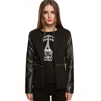 Cyber Meaneor Stylish Ladies Women Casual Long Sleeve Synthetic Leather Zipper Pocket Coat Jacket Outwear Overcoat(black)  