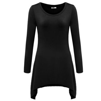 Cyber Meaneor Women Casual O-Neck Long Sleeve Irregular Asymmetric Solid T-Shirt Top Blouse(black)  