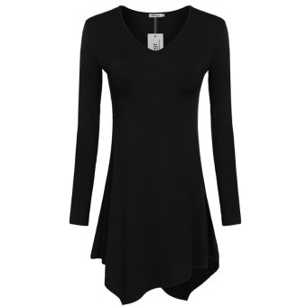 Cyber Meaneor Women Casual V-Neck Long Sleeve Irregular Hem Tunic Top Blouse ( Black )  