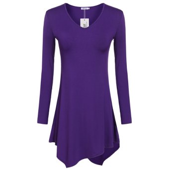 Cyber Meaneor Women Casual V-Neck Long Sleeve Irregular Hem Tunic Top Blouse ( Purple )  