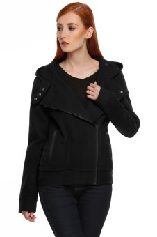 Cyber Meaneor Women Fashion Hooded Zipper Wool Blend Warm Casual Solid Coat(Black)  