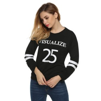 Cyber Meaneor Women O Neck Long Sleeve Letters Number Printing T-Shirt (Black)  