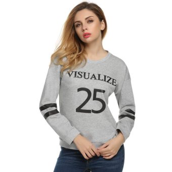 Cyber Meaneor Women O Neck Long Sleeve Letters Number Printing T-Shirt (Dark Grey)  