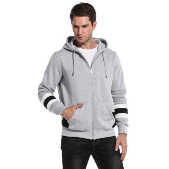 Cyber Men's Casual Hooded Zip Up Hoodie Sweatshirt Fleece Lined ( Grey ) - intl  