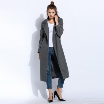 Cyber New Casual Women Warm Winter Wool Trench Coat Parka Long Jacket Outwear(Gray) - intl  