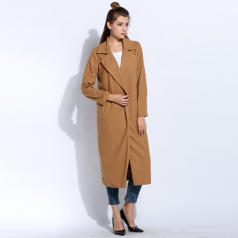 Cyber New Casual Women Warm Winter Wool Trench Coat Parka Long Jacket Outwear(Khaki) - intl  