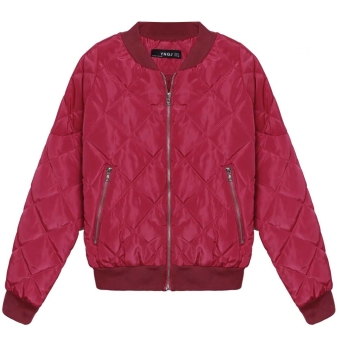 Cyber New Fashion Women Casual Vintage Style Jacket Zip Up Quilted Biker Coat ( Wine Red ) - intl  