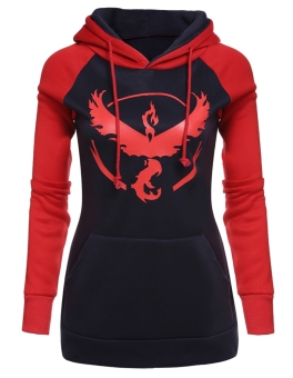 Cyber New Fashion Women Hooded Long Sleeve Hoodie Print Thick Splicing Color Casual Sports Slim Pullover Tops ( Red ) - intl  